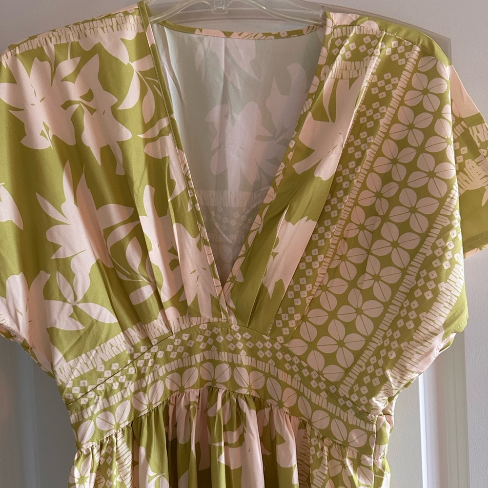 Floral Green and White Maxi Dress